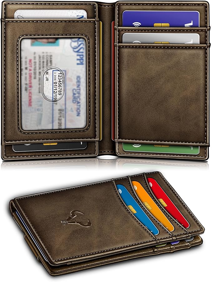 BULLIANT Magnetic Closure Slim Wallet-Genuine Leather Front Pocket Wallet for Men,RFID Blocking,Holds 12 Cards and Money Clip