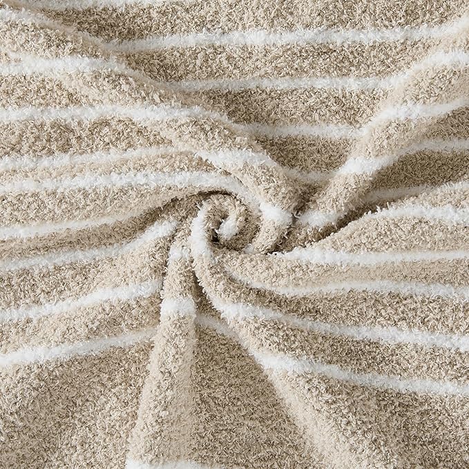 Throw Blanket, Taupe White Soft Cozy Fluffy Striped Throw Blankets for Couch, Sofa, Bed, Chair, Warm Fuzzy Plush Lightweight Decorative Stripe Blanket, 50x60 inches