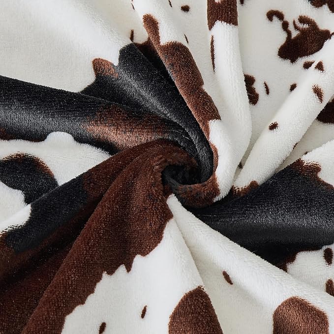 Bnuitland Cow Printed Fleece Flannel Throw Blanket, 300 GSM Double Sided Fuzzy Fluffy Blanket for Bed Sofa Couch Travel, Super Soft Lightweight for Adults and Kids, 90×90 inch