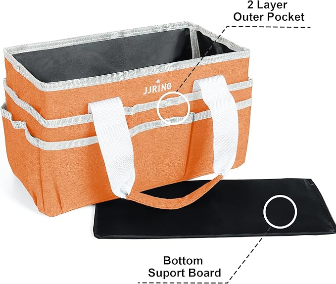 JJRING Craft Organizer Tote Bag, Art Storage Caddy with Multiple Pockets, Orange Sewing Bag for Art, Craft, Scrapbooking, School, Medical, and Office Supplies Storage