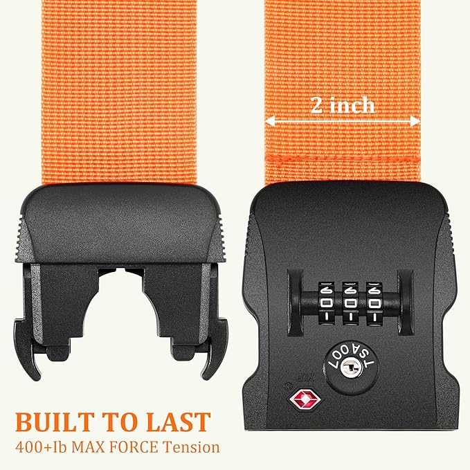 Chelmon Luggage Straps TSA Approved for Suitcases with Luggage Lock, Heavy Duty Adjustable Buckle Belt Anti Burst, Bright Colors Easy to Identify