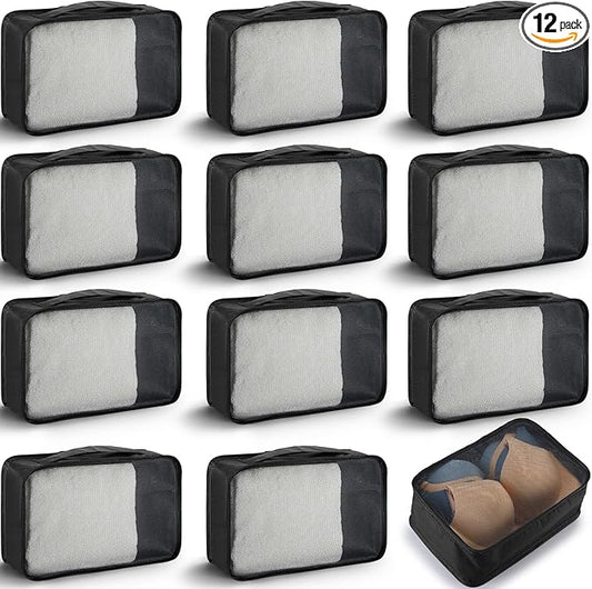 Woanger 12 Pcs Small Packing Cubes for Travel, Light Packing Cubes for Suitcases Mesh Luggage Organizer Bags Travel Accessories Essentials 12 x 8 x 5 Inch(Black)