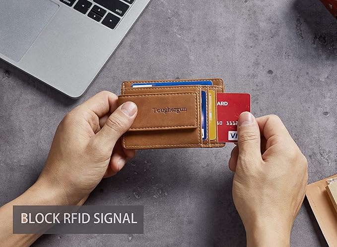 Toughergun Slim Wallet for Men RFID Blocking Money Clip, Minimalist Front Pocket Credit Card Holder, Magnetic Thin Mens Wallets with ID Window