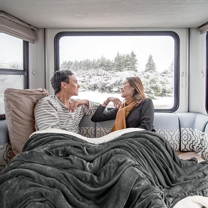 Utopia Bedding Sherpa Blanket King Size (Grey, 90x102 Inches) - Soft Warm Plush Fleece Reversible Blanket for Bed, Sofa, Couch, Camping and Travel