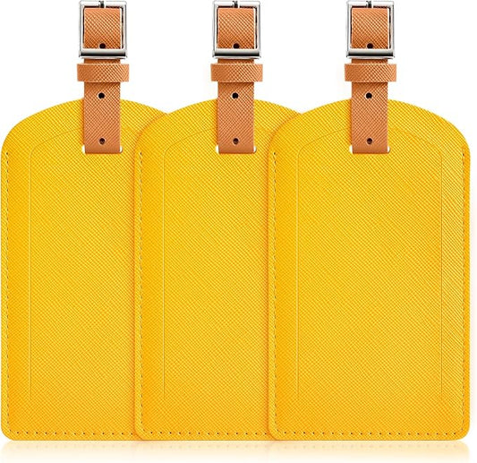 3 Pack Luggage Tags for Suitcases, TSA Approved Bag Tags, Baggage Tags with Privacy Protection, Travel Essentials Luggage Accessories, Yellow & Brown