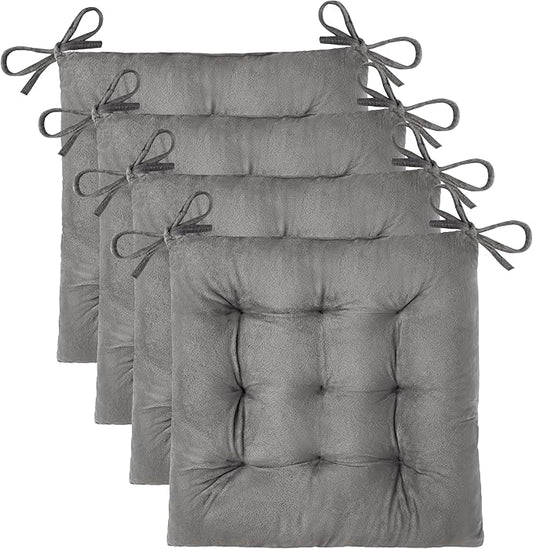 OVOV 4 Pack Chair Cushions for Dining Chairs Soft Seat Cushions for Kitchen Desk Chairs Square Chair Pads with Ties (15.5"x15.5" Light Grey)