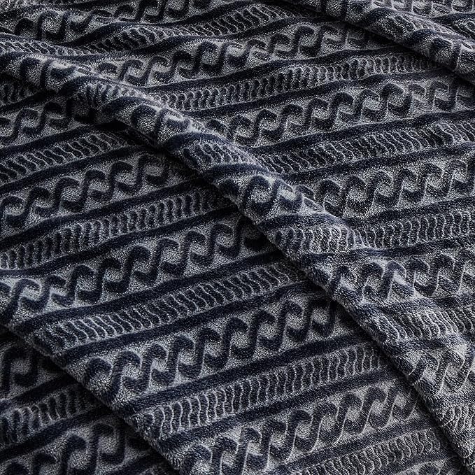 Soft Cozy 120x120 Inches Seamless Oversized King Fleece Blanket, 3D Jacquard Decorative Giant 10'x10' California King Blanket Extra Large for Bed, Sofa, Couch, Travel, Dark Grey Chain
