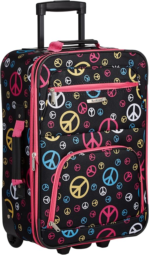 Rockland Fashion Softside Upright Luggage Set,Expandable, Wheel, Telescopic Handle, Peace, 2-Piece (14/19)