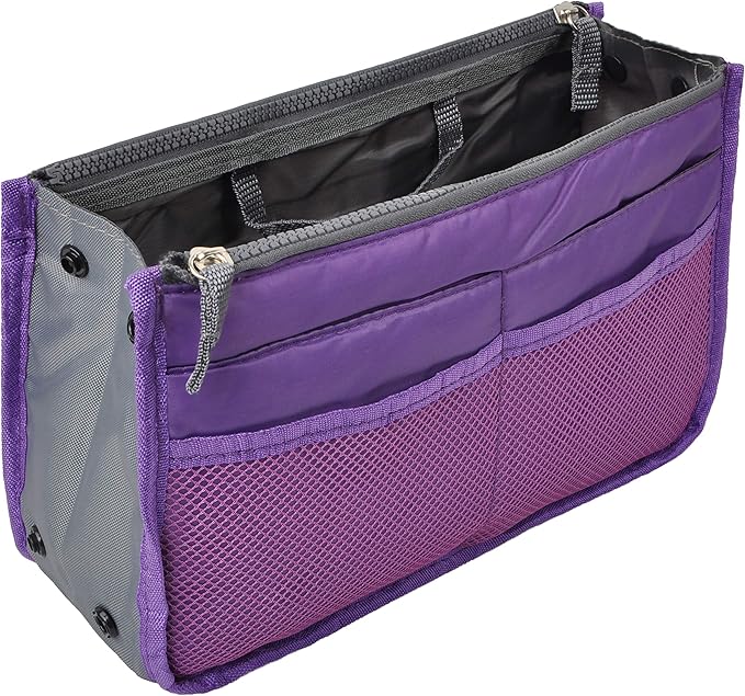 Vercord Purse Organizer Insert for Handbags Bag Organizers Inside Tote Pocketbook Women Nurse Nylon 13 Pockets Purple Medium
