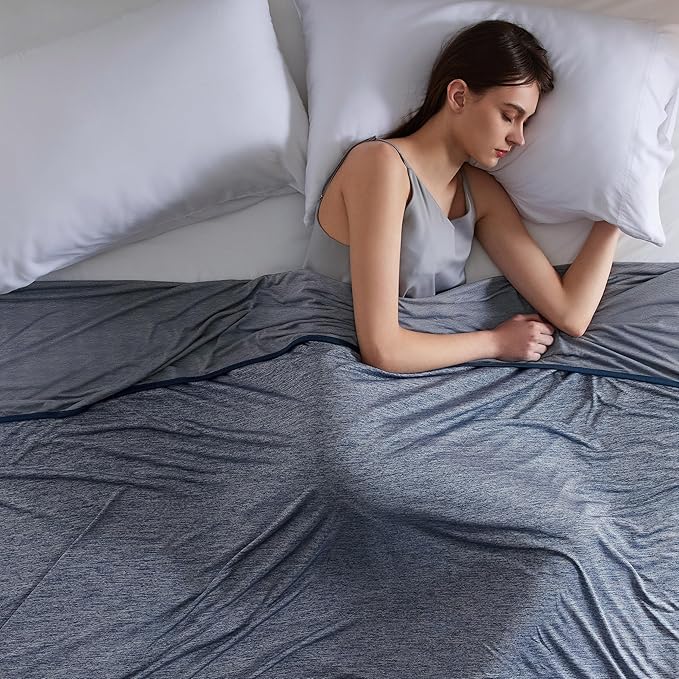 Bedsure Navy Blue Cooling Blanket King Size for Hot Sleepers - Summer Cold Blanket for King Size Bed with Rayon Derived from Bamboo, Ice Cool Cold Arc-Chill Thin Summer Bedding Essentials, 108x90