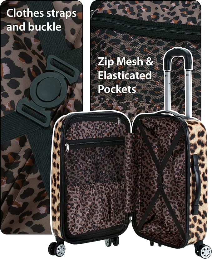 Rockland Safari Hardside Spinner Wheel Luggage, Leopard, 3 Piece (20"/24"/28")