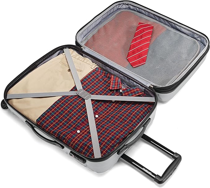 Samsonite Omni PC Hardside Expandable Luggage with Spinner Wheels, Silver, Checked-Large 28-Inch
