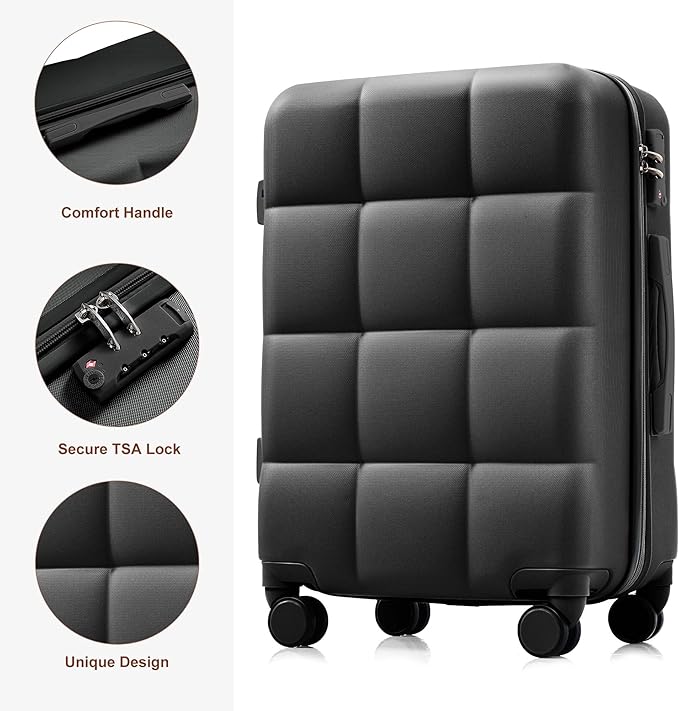 Luggage Sets 4 Piece, Hardside Suitcase with TSA Lock and Cup Holder