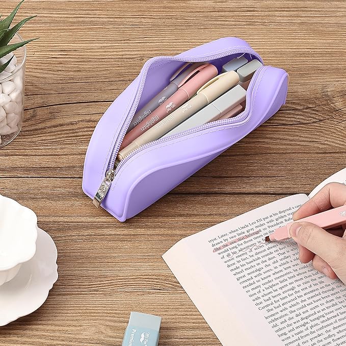 Mr. Pen- Silicone Pouch, Aesthetic Purple Pencil Bag, Small Makeup Pouch
