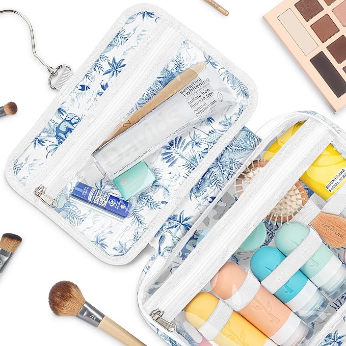 Eco Sun Hanging Travel Toiletry Bag — Designed in Hawaii — Water-resistant Travel Organizer for Bathroom Accessories (Baby Blue Safari)