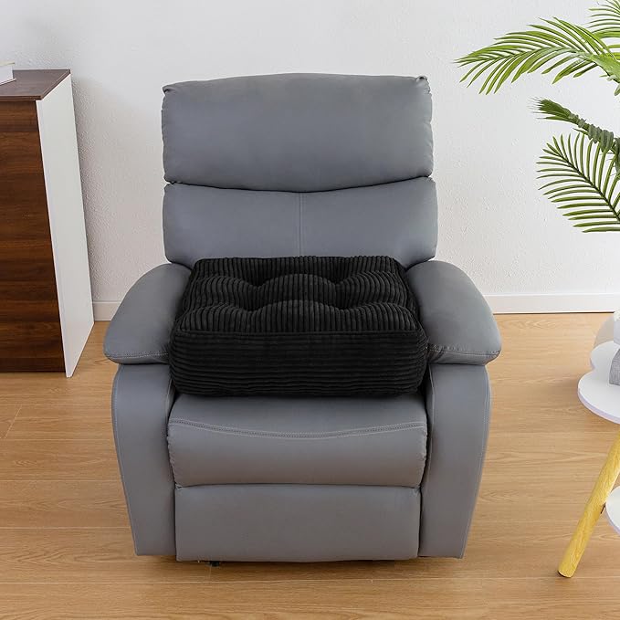 HIGOGOGO Tufted Corduroy Recliner Seat Cushion for Elderly, 20x20x6 Inch Extra Large Square Seat Cushion for Recliner Chair, Floor Pillow, Office Chair, Car, No Pressure on Thighs, Black
