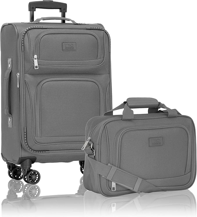 U.S. Traveler Rio Lightweight Softside Rolling Carry-on Suitcase, 4-Wheel Set, Light Gray