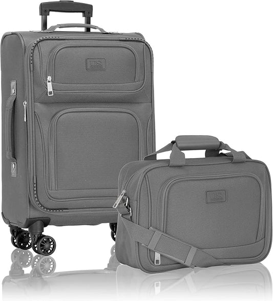 U.S. Traveler Rio Lightweight Softside Rolling Carry-on Suitcase, 4-Wheel Set, Light Gray