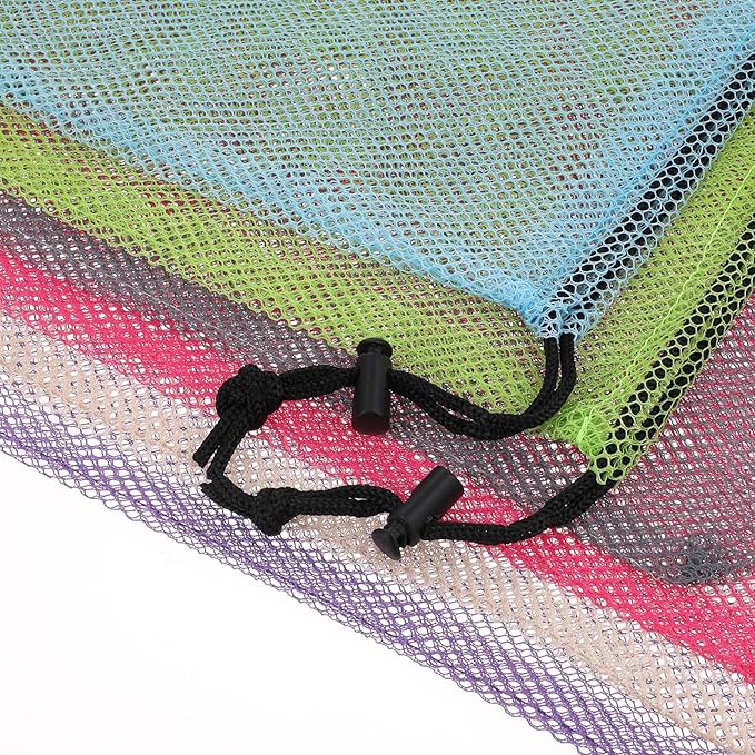 6 Pcs 11 x 15 Inch Nylon Mesh Drawstring Laundry Bags, Mesh Stuff Sacks with Cord Lock Closure, Breathable, Large Capacity, Multicolor for Travel, Gym, Home