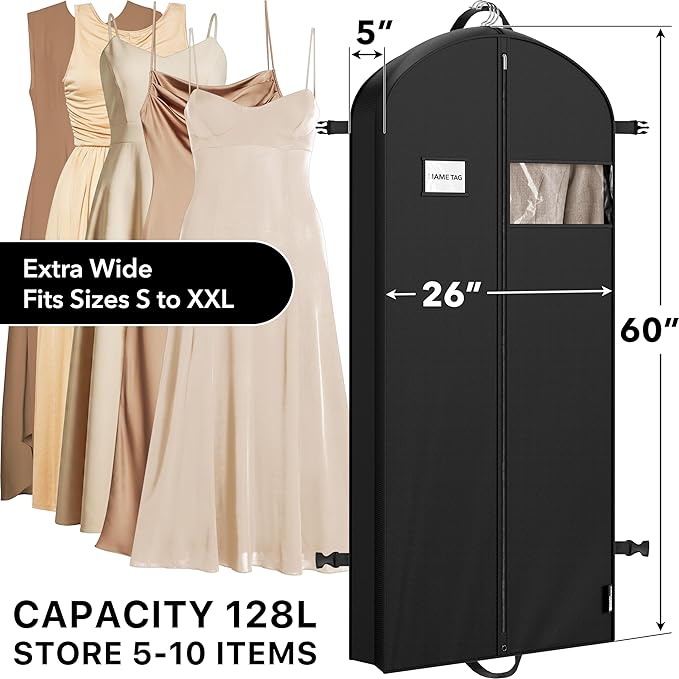 Simple Houseware 2 Pack 60'' Travel Garment Bag for Suits, Dresses, Coats, Tuxedos, Heavy Duty 300D Polyester