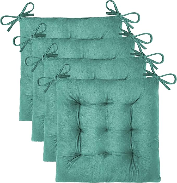 OVOV 4 Pack Chair Cushions for Dining Chairs Soft Seat Cushions for Kitchen Desk Chairs Square Chair Pads with Ties (15.5"x15.5" Lake Blue)
