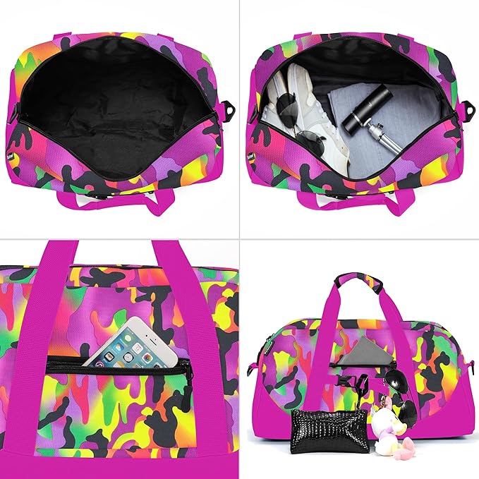Stumdo Kids Overnighter Duffel Bags for kids, Carry-On Size & Ideal for School Practice or Overnight Travel Weekender Tote for Travel Gym Sport bag for Boys & Girls (11fghong)