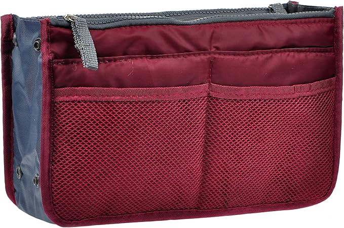 Vercord Purse Organizer Insert for Handbags Bag Organizers Inside Tote Pocketbook Women Nurse Nylon 13 Pockets Burgundy Small