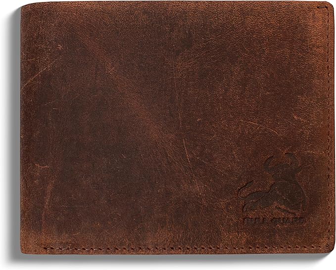 BULL GUARD Vintage Crazy Horse Leather Wallet for Men RFID Blocking Bifold Secure & Durable Extra Capacity with 11 Credit Cards Slots, Flip Up ID, Tight Stitching, Quick Thumb Push Access, Gift Boxed