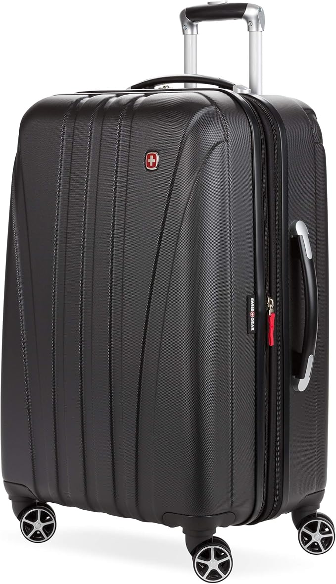 SwissGear 7585 Hardside Expandable Luggage with Spinner Wheels, Black, Checked-Medium 23-Inch