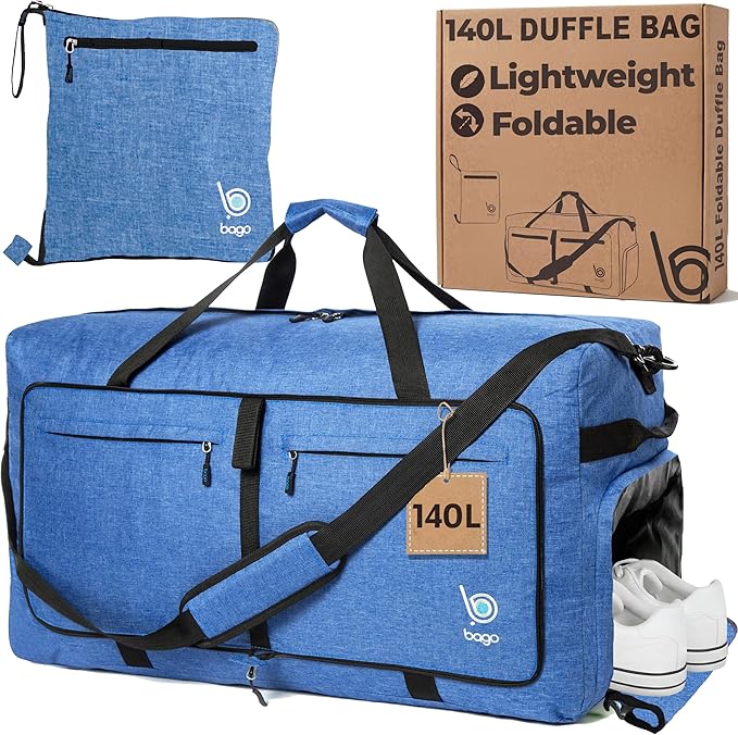 Bago Extra Large Duffle Bag for Travel Women & Men. Durable, Lightweight, Foldable Travel Duffel Bags For Traveling Women. 140L Duffle Bags Use As a Weekender Bag with Shoe Compartment, Checked Duffel