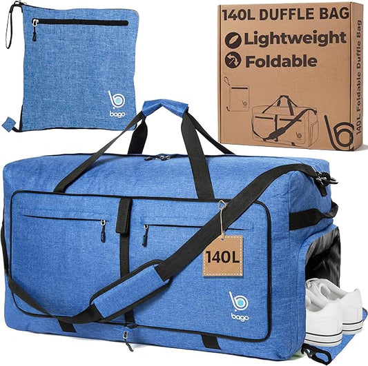 Bago Extra Large Duffle Bag for Travel Women & Men. Durable, Lightweight, Foldable Travel Duffel Bags For Traveling Women. 140L Duffle Bags Use As a Weekender Bag with Shoe Compartment, Checked Duffel