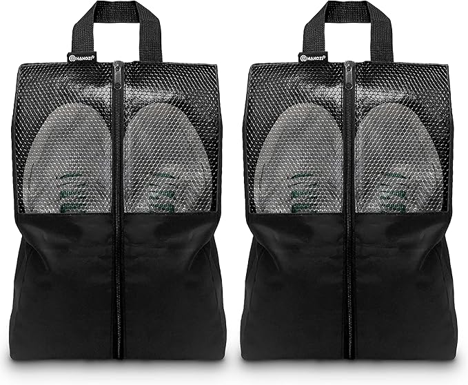 Shoe Bags For Travel, Used As For Storage or Shoe Travel Bag, Space Saving When Travelling With This Travel Shoe Bags For Packing, Featuring Waterproof Nylon Sneaker Bag. (Black, 2 Pack, Large)