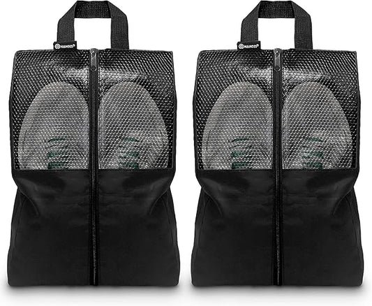 Shoe Bags For Travel, Used As For Storage or Shoe Travel Bag, Space Saving When Travelling With This Travel Shoe Bags For Packing, Featuring Waterproof Nylon Sneaker Bag. (Black, 2 Pack, Large)