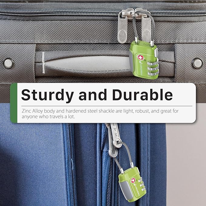 Fosmon TSA Approved Cable Locks for Luggage, Suitcase Locks with Push Release Button, 3 Digit Long Shackle Combo Wire Locks for Backpack, Gym Locker