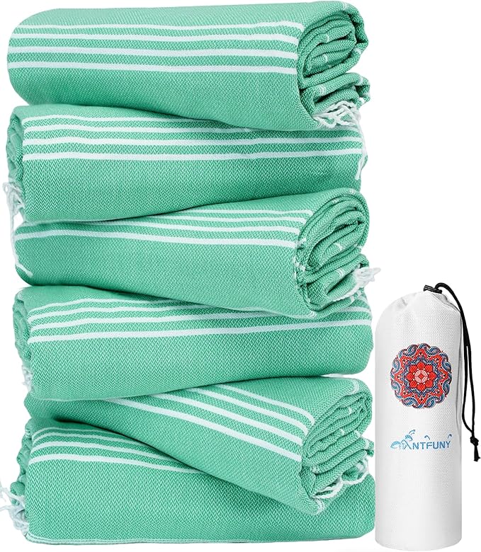 Antfuny 6 Packs Turkish Beach Towels Yoga Blanket Gym Workout Towel Mens Birthday Gift Ideas for Father Day Dad Husband Brother Uncle Son Daughter Boyfriend Male Boss Grandpa Him Appreciation Green