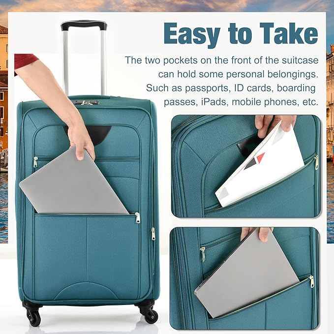 Merax Suitcase Set Softside 3-Piece Expandable Luggage with TSA Lock Spinner Wheels Lightweight Upright Luggage (22/26/30 IN,Blue Green)