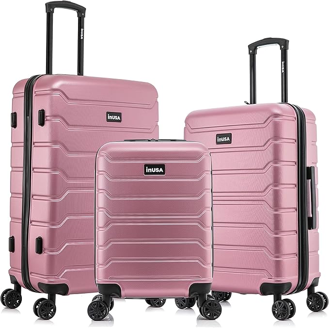 InUSA TREND Luggage with Spinner Wheels | Durable Lightweight Hardshell Suitcase,Travel sets with Handle and Trolley | (20in, 24in, 28in) 3 Piece Set | Rose Gold