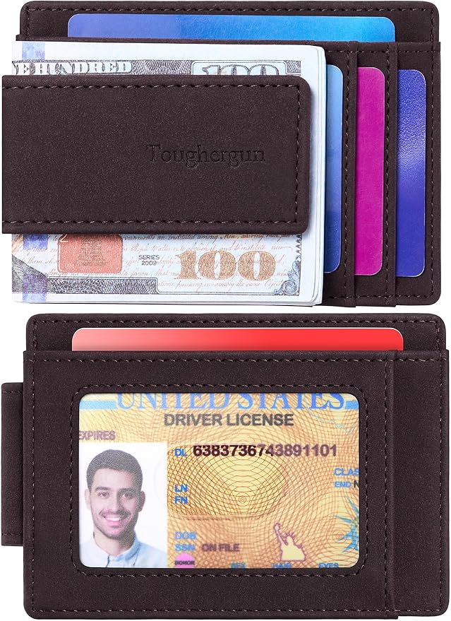 Toughergun Slim Wallet for Men RFID Blocking Money Clip, Minimalist Front Pocket Credit Card Holder, Magnetic Thin Mens Wallets with ID Window