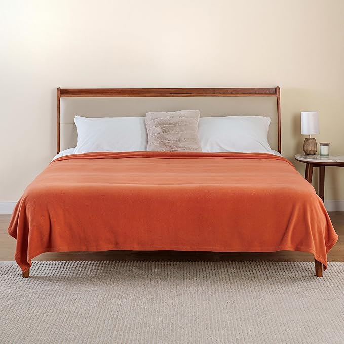 Berkshire Blanket Microfleece Twin Size Bed Blanket Amberglow Orange, Lightweight Soft Breathable Plush Micro Fleece Blanket for Bed Couch Sofa, 60x92 Inches