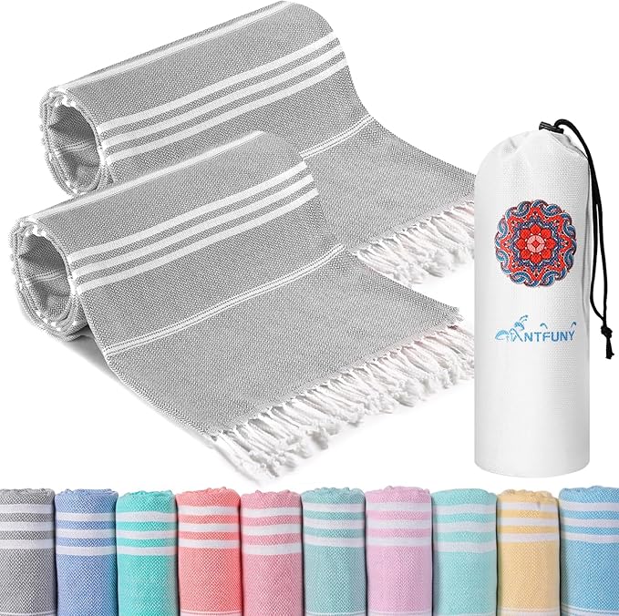 2 Pack Turkish Beach Towels Quick Dry Sand Free Soft Absorbent Extra Large Xl Big Blanket Adult Oversized Bath Pool Swim Towel Lightweight Thin Fast Drying Compact No Sand Packable Vacation Essentials
