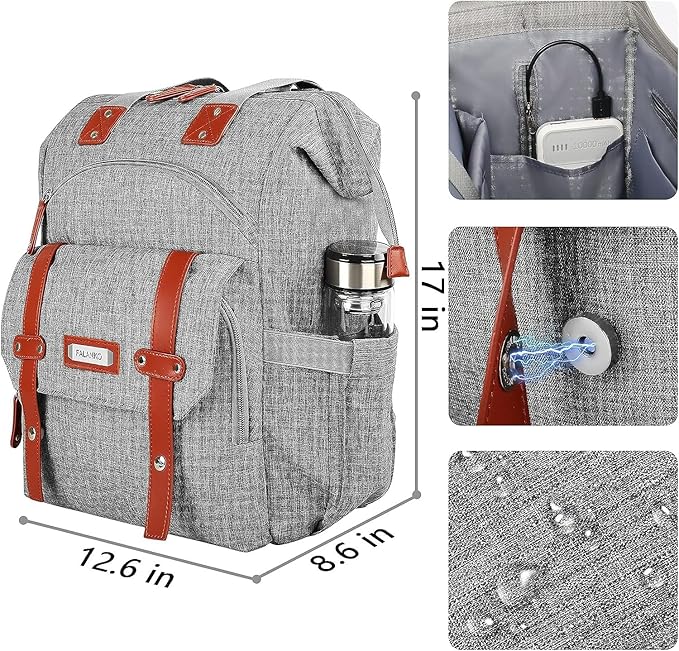 FALANKO Laptop Backpack for Women, Work Doctor Teacher Nurse Wide Open College School Student 17.3 Inch Laptops Bookbag Purse Travel RFID Computer Bag for Men Women Girls Grey