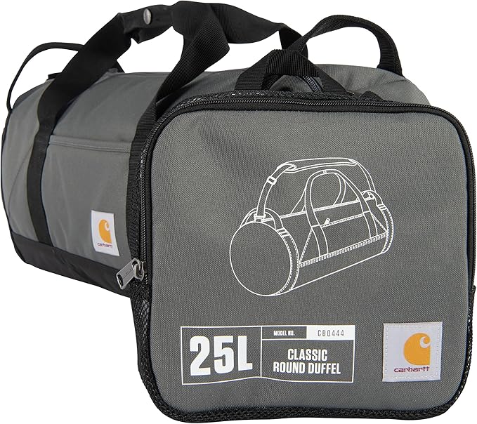 Carhartt Classic Round Duffel with Utility Pouch, Heavy-Duty, Water-Resistant Packable Gear Bag for Jobsite, Gym, and Travel