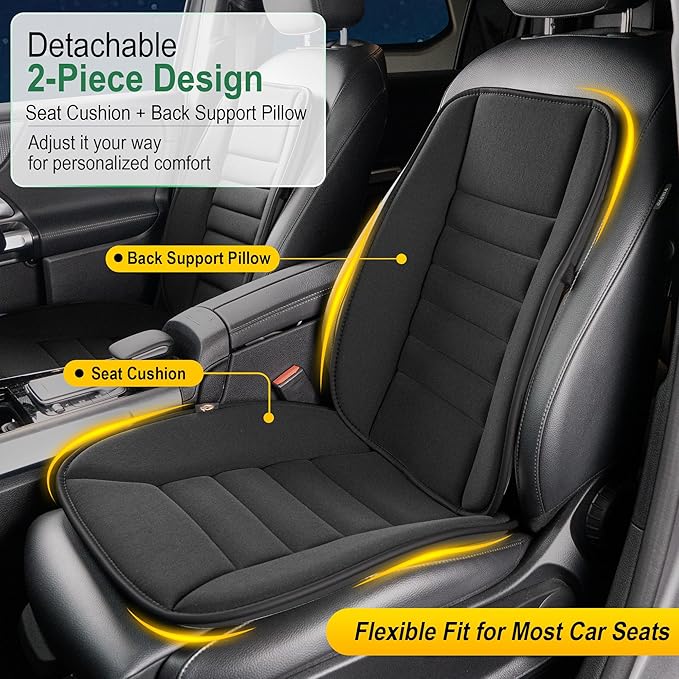 kingphenix 5-Piece Memory Foam Car Seat Cushion Set with Full Back Support Pillow, Comfort for Long Drives & Road Trips, Universal Automotive Comfort for Most Car, Van, Truck, SUV, Black