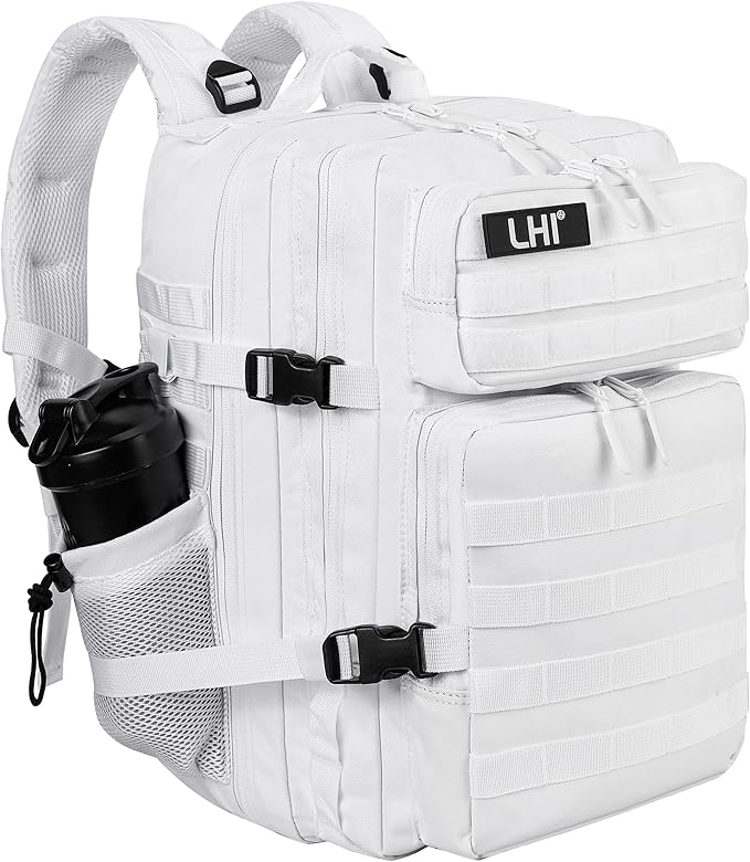 LHI Military Tactical Backpack for Men and Women 45L Army 3 Days Assault Pack Bag Large Rucksack with Molle System - White