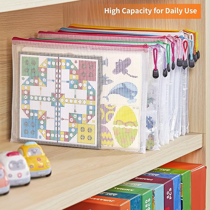 JARLINK A4 Letter Size 24 Pack 10 Colors Zipper Mesh Document Pouch, Mesh Bags for Board Games & Puzzles, Waterproof Document Zipper Pouches for Office School Supplies, Toys, Cosmetics Travel Storage