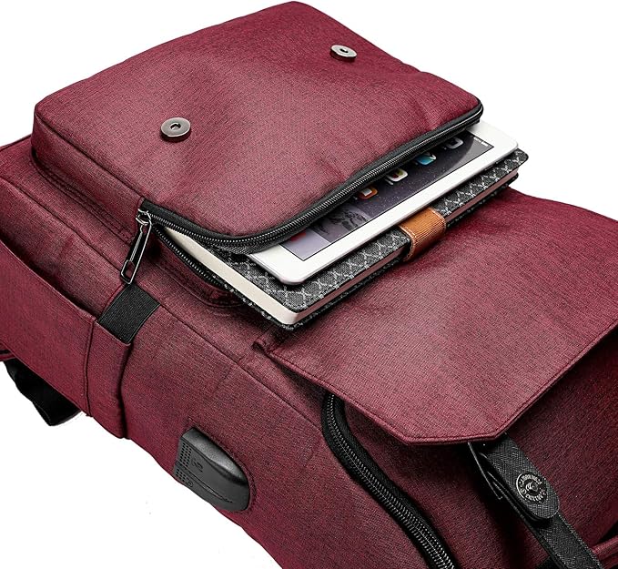 YALUNDISI Vintage Backpack Travel Laptop Backpack with usb Charging Port for Women & Men College Backpack Fits 15.6 Inch Laptop Red