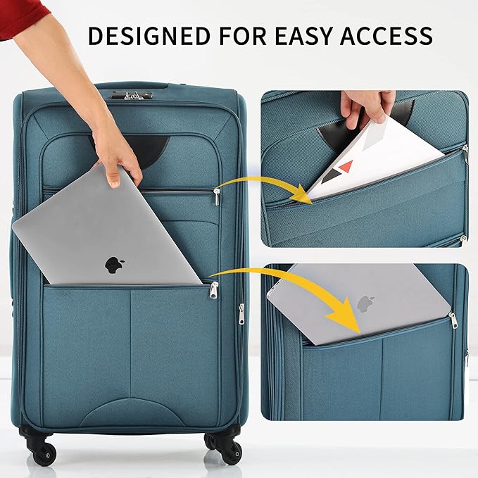 Merax Softside Luggage Set, Travel Suitcase Expandable Lightweight, 3 Piece Luggage Sets with Spinner Wheels 22" 26" 30" Suitcase with TSA Lock (Blue Green)
