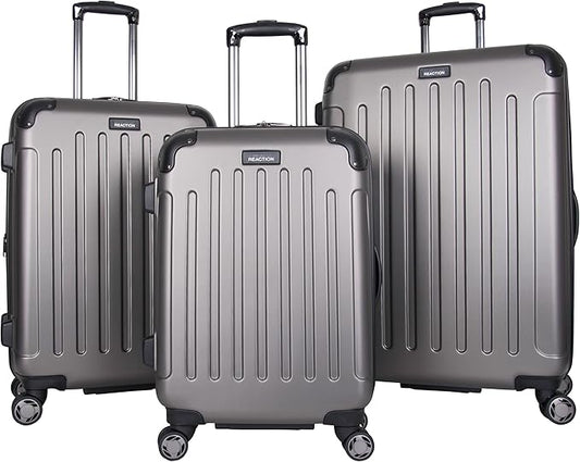 Kenneth Cole REACTION Renegade Luggage Expandable 8-Wheel Spinner Lightweight Hardside Suitcase, Silver, 3-Piece Set (20"/24"/28")