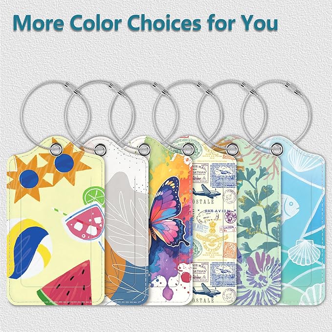 Luggage Tags for Suitcases, 2 Pack Cute PU Leather Luggage Tag TSA Approved with Stainless Steel Loop and Address Card Baggage Tag for Travel&Hotel Stays&Cruise Ships&Shipping and Mailing