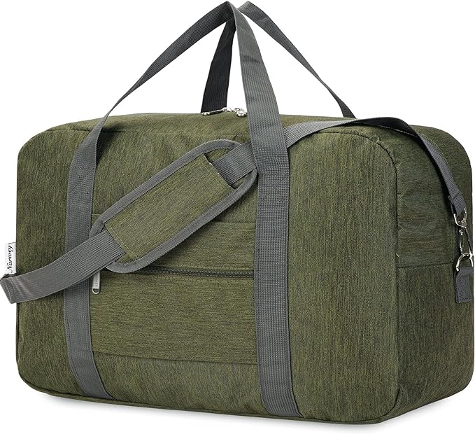 For United Airlines Foldable Carry on Bag 22x14x9 Travel Duffel Bag Packable luggage Duffle for Women and Men 40L (Army Green)